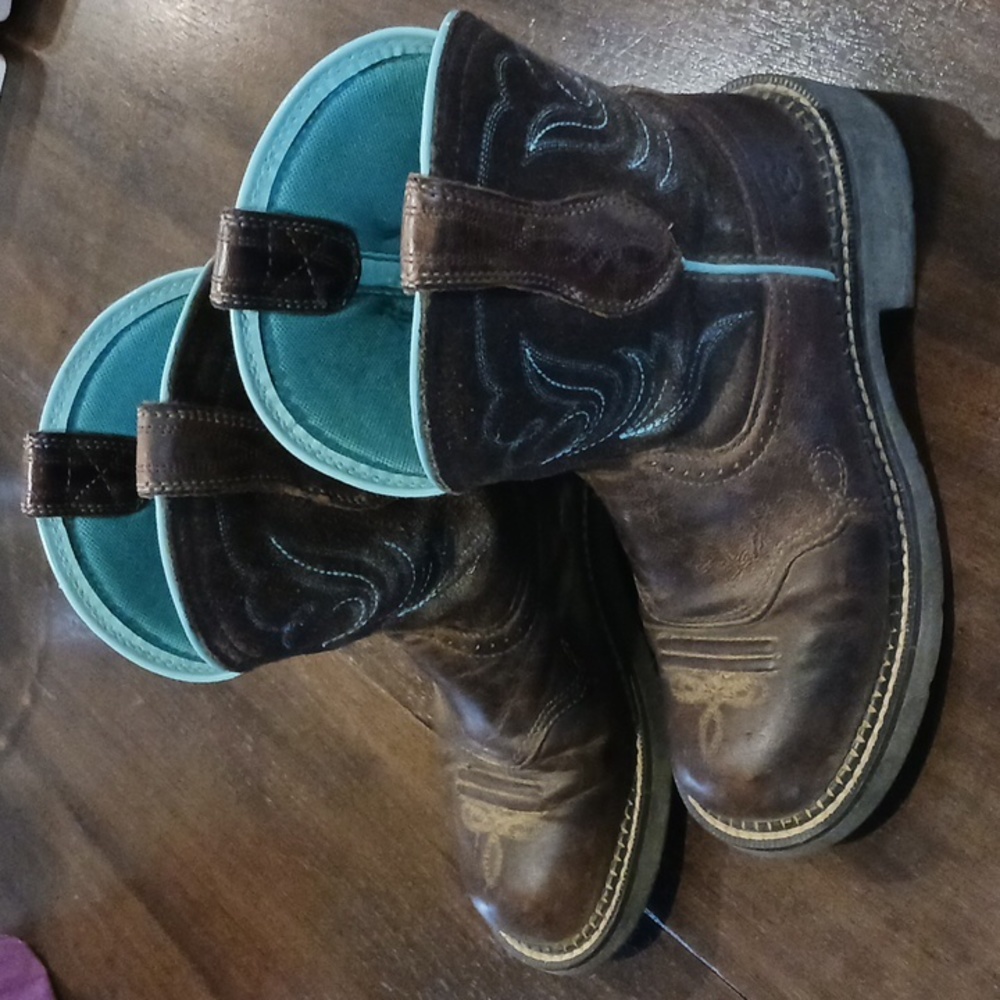Ariat Women's Boots, 7 B, Brown blue green embroidery, Fat Baby western style